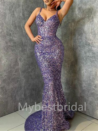 Sexy V-neck Spaghetti straps Mermaid Prom Dresses , PDS0375
