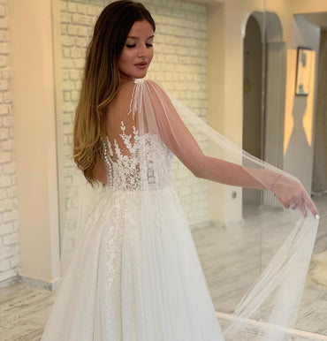 Sparkly Ivory Sequin Lace Appliqued A-line Long Cheap Wedding Dresses, WDS0052