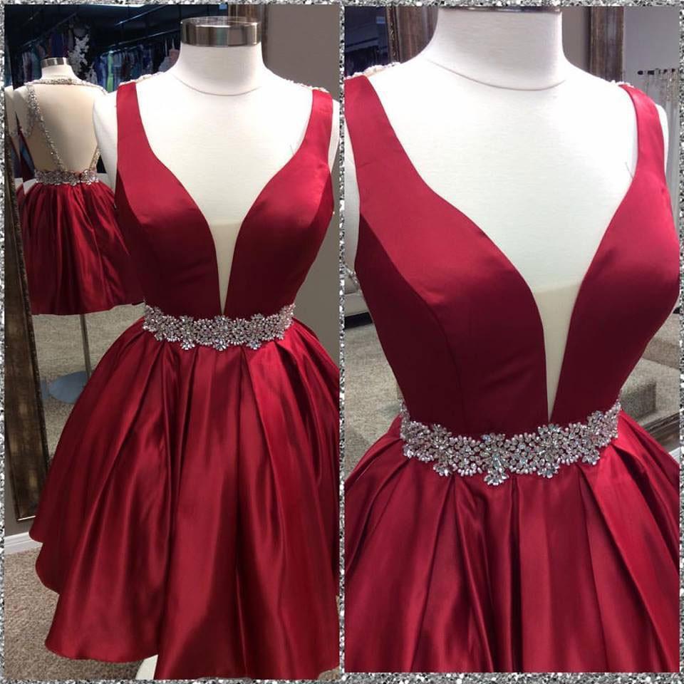 Sexy Backless V Neck Beaded Cheap Homecoming Dresses 2018, BDY0231