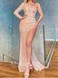 Elegant one-shoulder Side slit Mermaid Prom Dresses , PDS0382