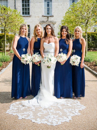 Halter Roayl Blue Chiffon Cheap Long Bridesmaid Dresses Online, WGY0224