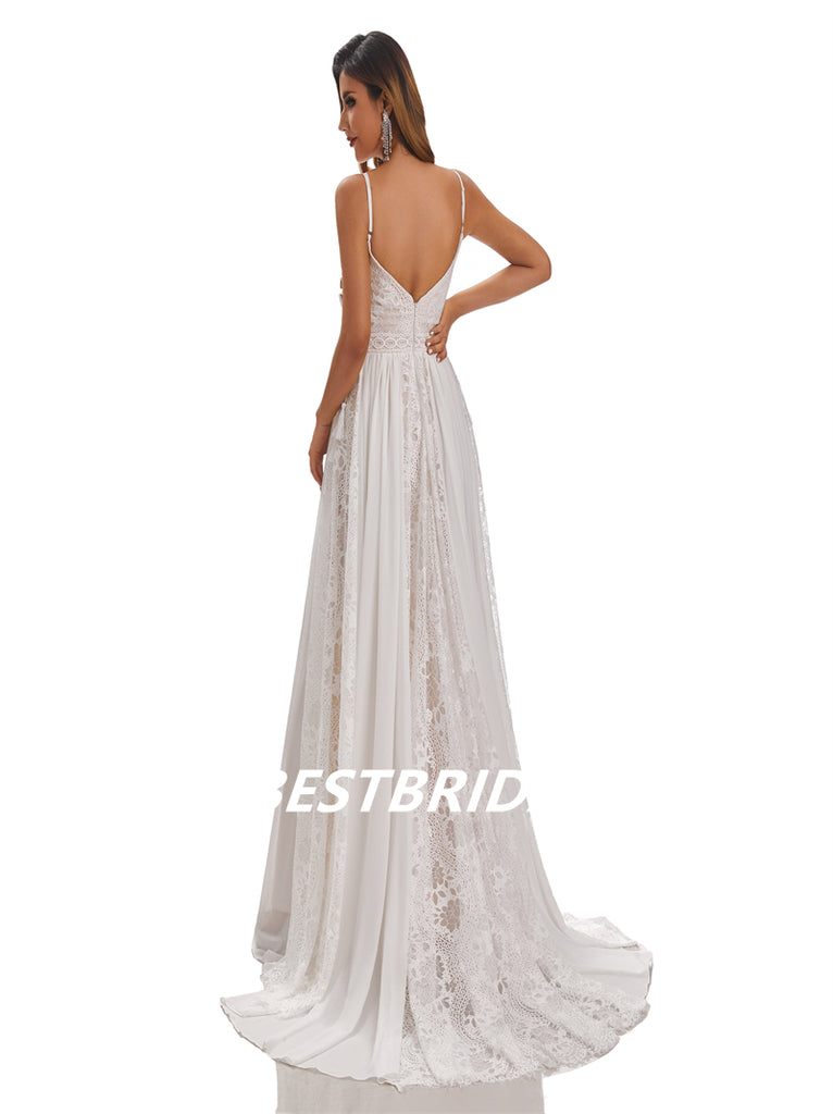 Sexy Spaghetti Straps A-Line Handmade Lace Wedding Dressess, WDY0186