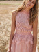 A-line High-neck Pink Tulle Evening Dresses ,Cheap Prom Dresses,PDY0609
