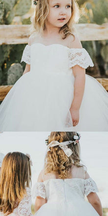 Illusion A-Line White Lace Flower Girl Dress ,Cheap Flower Girl Dresses ,FGY0230