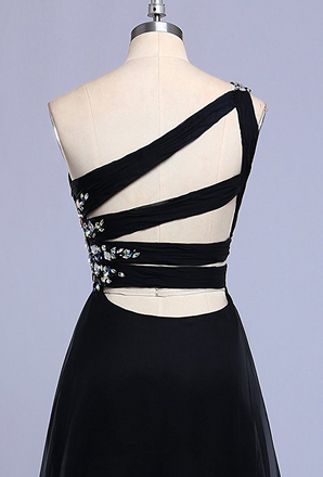 One Shoulder Beaded Chiffon Ombre Long Prom Dresses,Cheap Prom Dresses,PDY0551