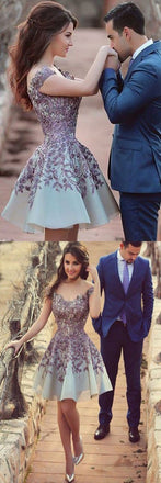 Gorgeous Short with purple appliques casual junior homecoming prom dress,BDY0137