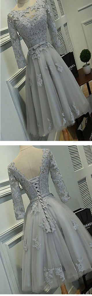 Grey lace tight simple lovely with half sleeve elegant homecoming prom gown dress,BDY0141