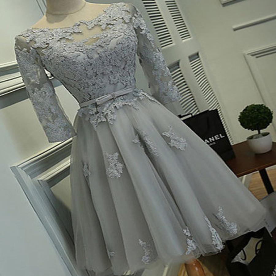 Grey lace tight simple lovely with half sleeve elegant homecoming prom gown dress,BDY0141