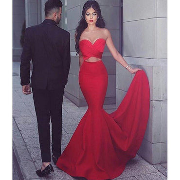 Sexy Sweetheart Red Satin Long Mermaid 2017 Popular Prom Dresses, BG0127