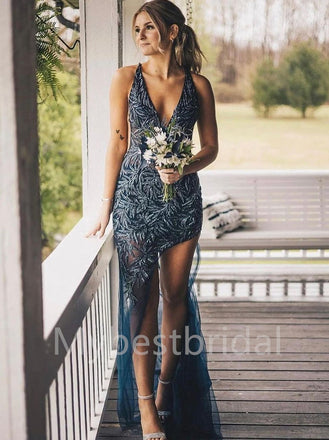 Sexy V-neck Side slit Sleeveless Mermaid Prom Dresses , PDS0363