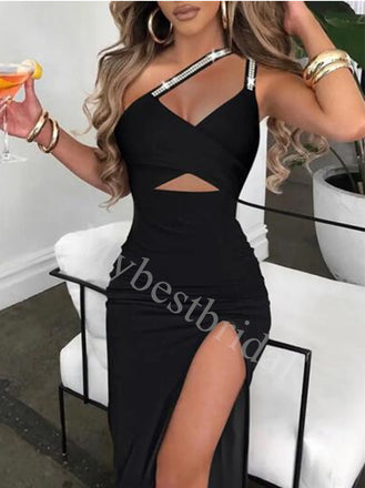 Sexy One shoulder Side slit Mermaid Prom Dresses,PDS0897