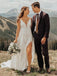 Charming V-neck A-line Lace Side Slit Simple Wedding Dresses. WDS0102