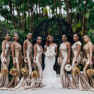 Sexy Halter V-neck Mermaid Floor-length Elegant Simple Long Bridesmaid Dresses, BDS0259