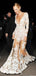 Candice Swanepoel Celebrity Inspired See Through Deep V-neck Long Sleeve Mermaid Lace Prom Dresses, BG0241