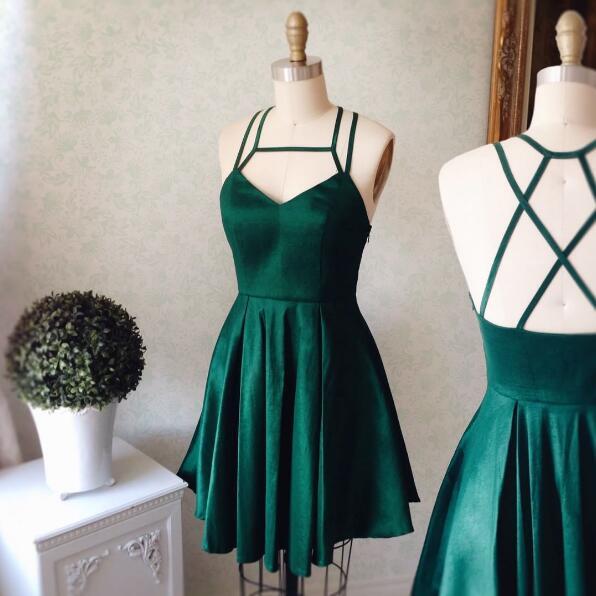 Cheap Simple Spaghetti Straps Emerald Green Homecoming Dresses, BDY0196