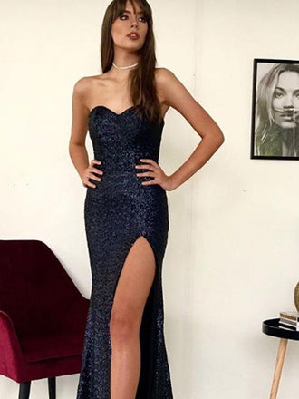 Sweetheart Sleeveless Black Sequin Long Prom Dresses ,Cheap Prom Dresses,PDY0450