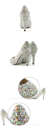 Popular Sparkly Crystal High Heels Pointed Toe White Wedding Bridal Shoes, SY0130