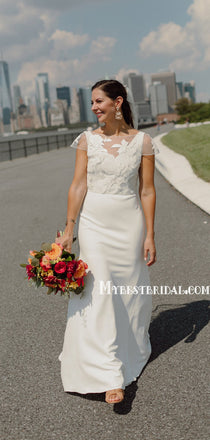 New V-neck Mermaid Short Sleeve Long Wedding Dresses, WDS0083