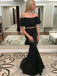 Two Piece Mermaid Off-the-Shoulder Black Prom Dress with Ruffles,Cheap Prom Dress,PDY0393