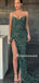 Sexy V-neck Mermaid Green Sequin Side Slit Long Prom Dresses, PDS0268