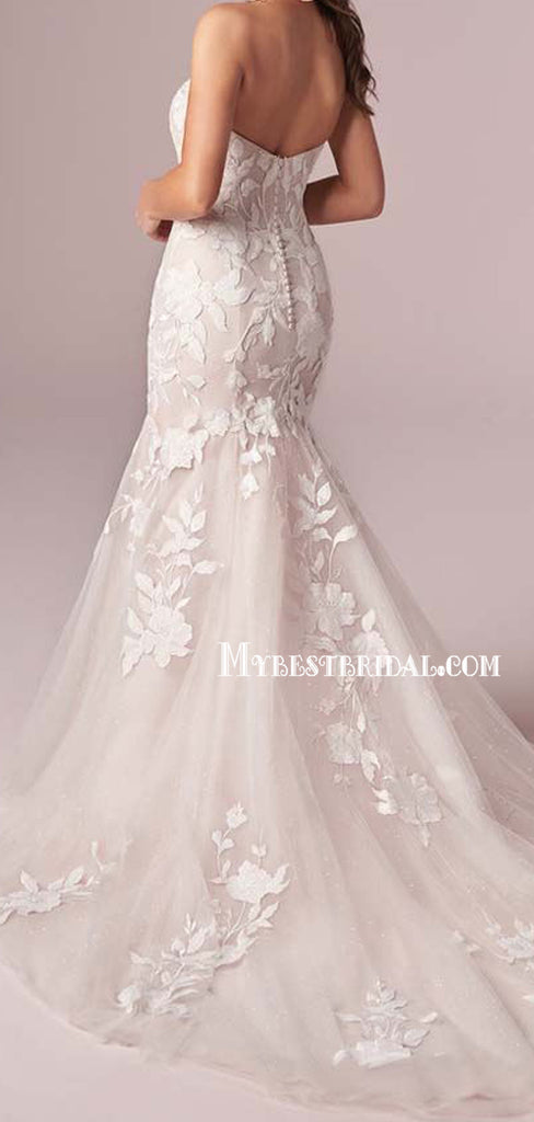 Sexy Sweetheart Mermaid Lace Tulle Long Wedding Gowns,WDS0120