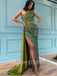 Sexy One-shoulder Side slit Mermaid Prom Dresses, PDS0490