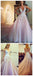 V-neck Appliques Long A-line Sleeveless Tulle Prom Wedding Dresses, BG0136
