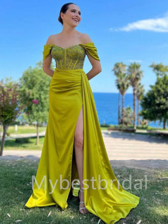 Sexy Off-shoulder Sweetheart Side slit  Mermaid Prom Dresses, PDS0466
