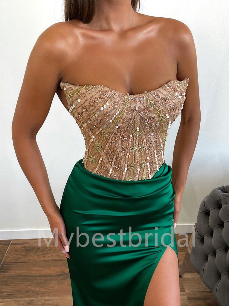 Elegant Sweetheart Side slit Sleeveless Mermaid Prom Dresses , PDS0344