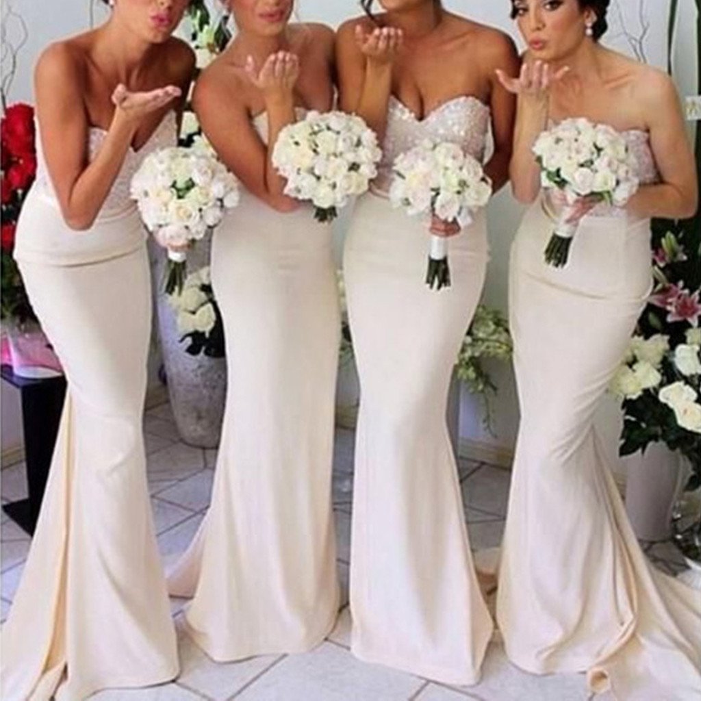 Sexy Sleeveless Mermaid Sweet White Long Sequins Popular Bridesmaid Dresses,Bridesmaid Gown,WGY0170