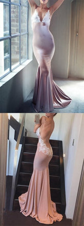 Sexy V-neck Spaghetti Backless Long Mermaid Lace Prom Dresses, BG0139