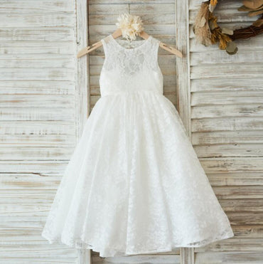 Ivory Cute Lace Flower Girl Dresses, Open Back Little Girl Dresses, FGY0133