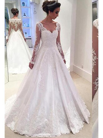 Long Sleeve Lace A-line Cheap Wedding Dresses Online, WDY0204