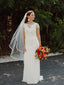 New V-neck Mermaid Short Sleeve Long Wedding Dresses, WDS0083