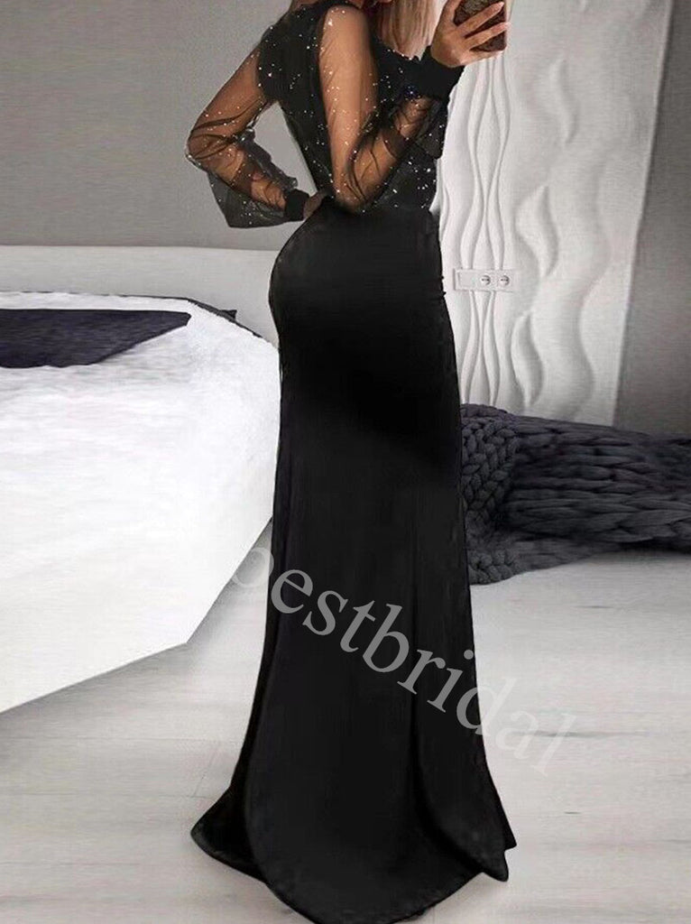 Elegant V-neck Long sleeves Sise slit Mermaid Prom Dresses,PDS0932