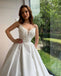 Spaghetti Straps V Neck A-line Satin Simple Wedding Dresses Online, WDY0255