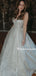 Sparkly V-neck A-line Simple Open Back Wedding Dresses With Long Train. WDS0104