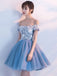 Cheap Blue Off Shoulder Lace Cute Homecoming Dresses, BDY0195