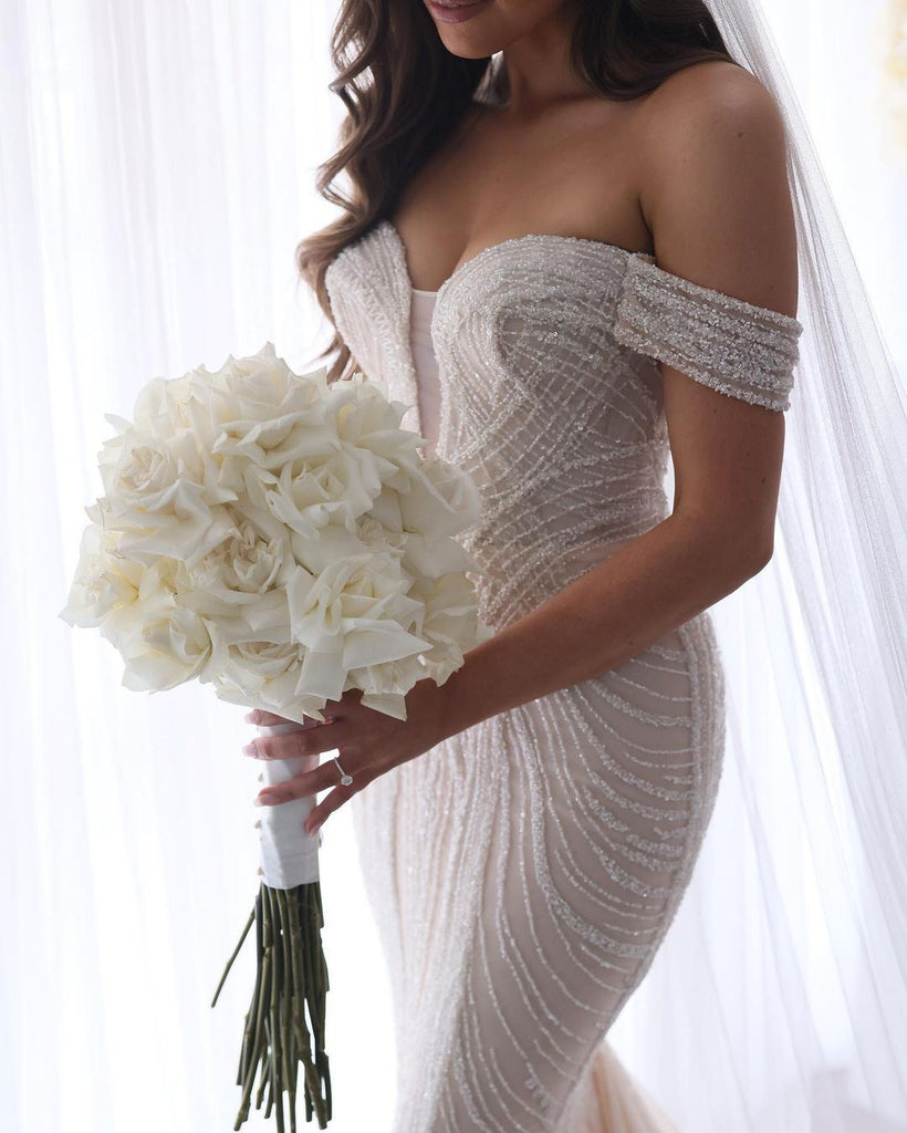 Elegant Off-shoulder Mermaid Lace Beading Wedding Dresses. WDS0115