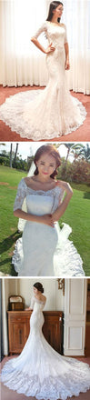 Gorgeous Off Shoulder Half Sleeve Popular Mermaid Wedding Dresses, WDY0145