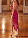 Sexy Jewel Spaghetti straps Side slit Sheath Prom Dresses,PDS0887