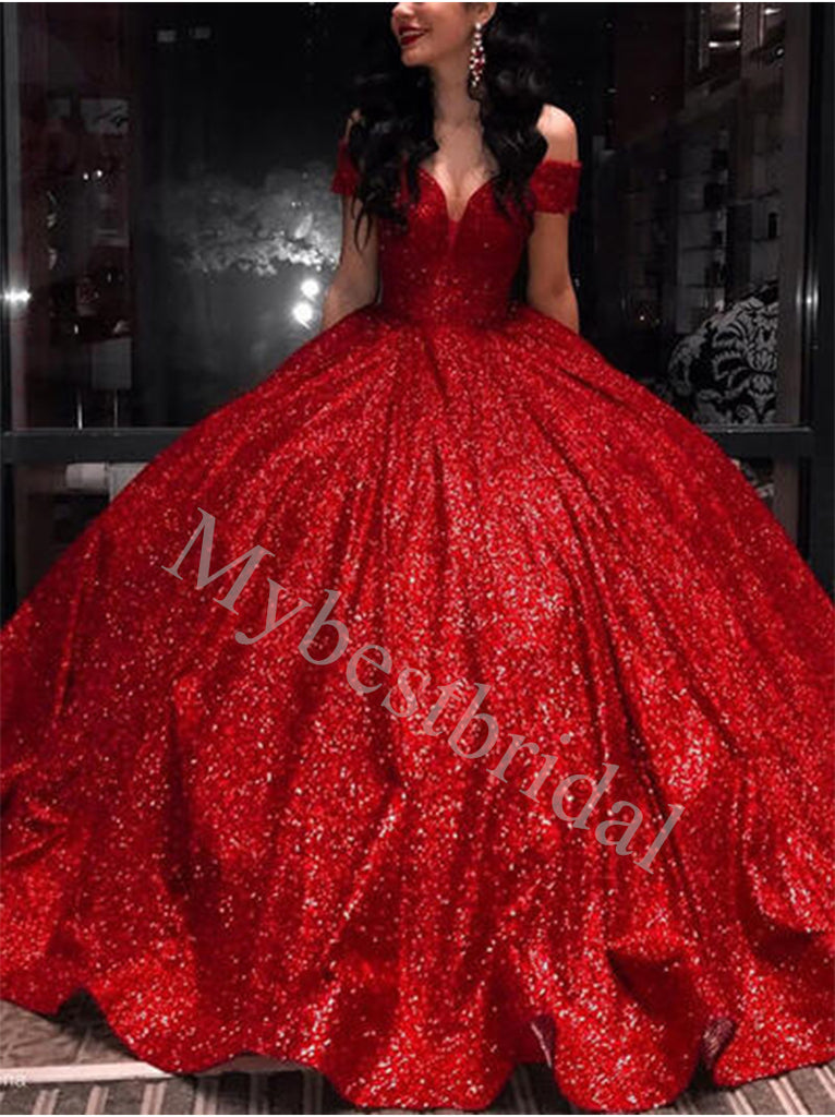 Red Sweetheart Off shoulder Ball-gown Prom Dresses,PDS0865