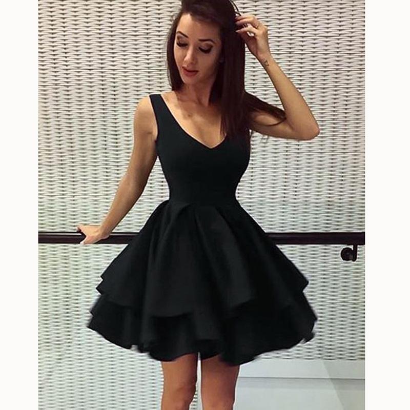 Cheap Short Simple V Neck Black Homecoming Dresses Online,BDY0301