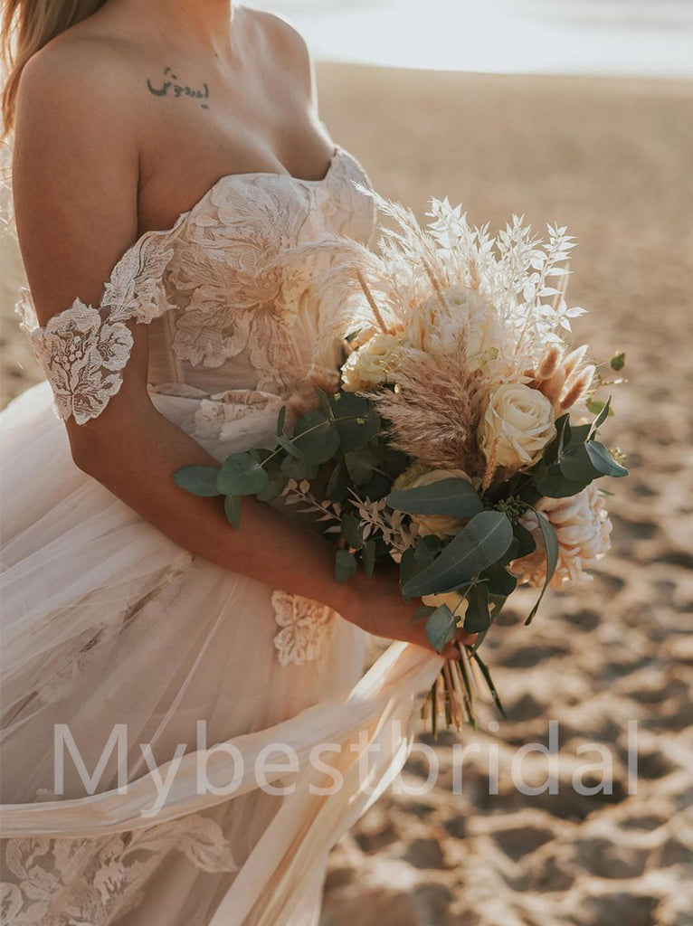 Elegant Sweetheart Off shoulder A-line Lace applique Wedding Dresses,WDY0320