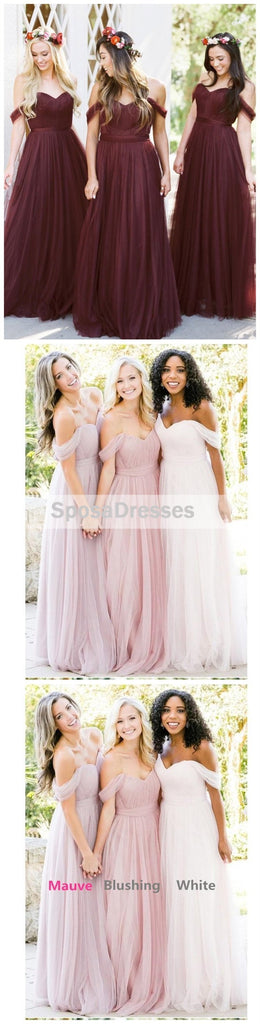 Off Shoulder Tulle A-line Custom Long Bridesmaid Dresses, WGY0293