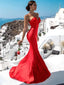 Simple Sweetheart Mermaid Red Long Prom Dresses, PDS0282