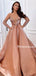 Simple Long Sleeve A-line Satin Tulle Long Prom Dresses, PDS0209