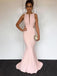 Mermaid V-neck Open Back Pink Satin Prom Dress,Cheap Prom Dress,PDY0390