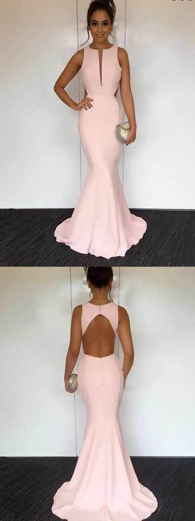 Mermaid V-neck Open Back Pink Satin Prom Dress,Cheap Prom Dress,PDY0390