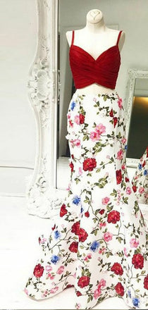 Two Piece Spaghetti Straps Red Prom Dress,Cheap Prom Dresses,PDY0553